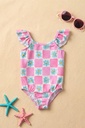 Girls’ Frill Swimsuit with Floral Check Pattern  (Ages 3–4 / 9–10)
