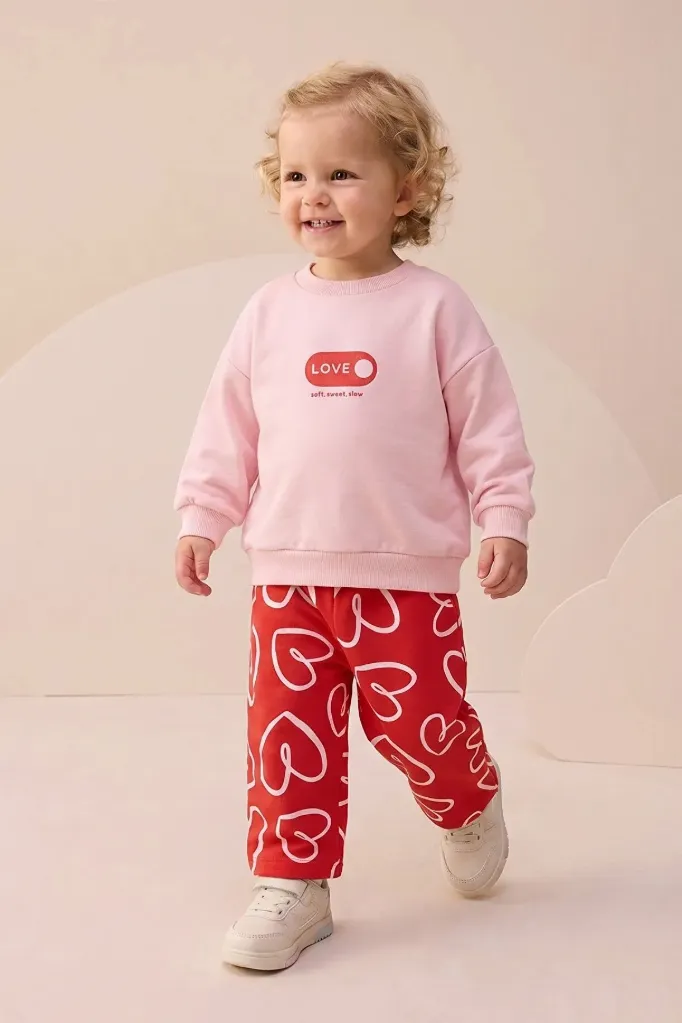 Baby Girl Heart-Print & 'Love' Detail Top and Bottom Set (9-24 Months) (9 months)