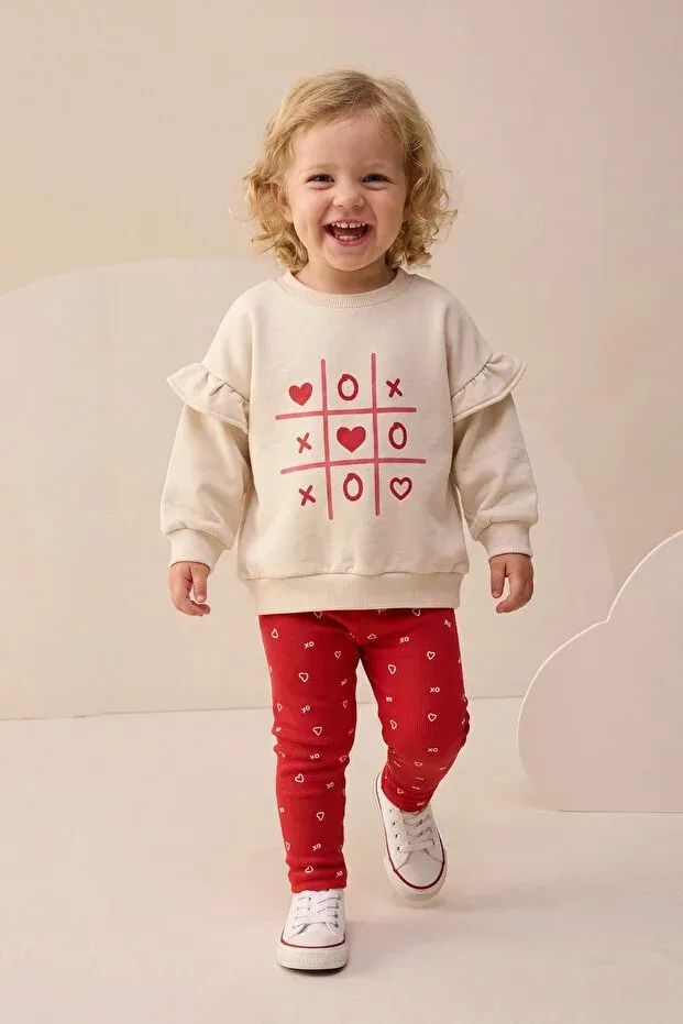Baby Girl Printed Top & Leggings Set with Ruffle Detail (9-24 Months) CREAM (9 months)