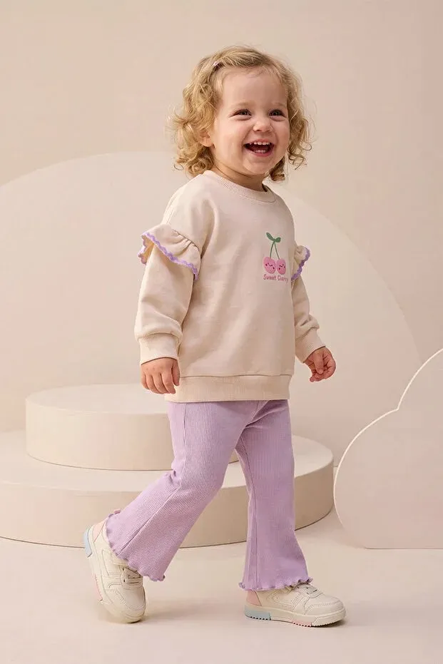 Baby Girl Cherry-Print Flare-Leg Outfit Set with Ruffle Details (9-24 Months) LILAC (9 months)
