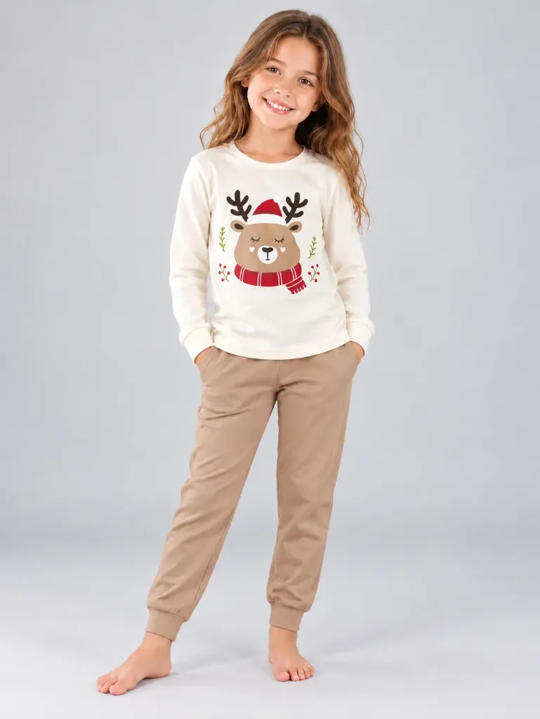 Deer Cotton Pajama-Mocha (11- to 15 years) (11-12 years)