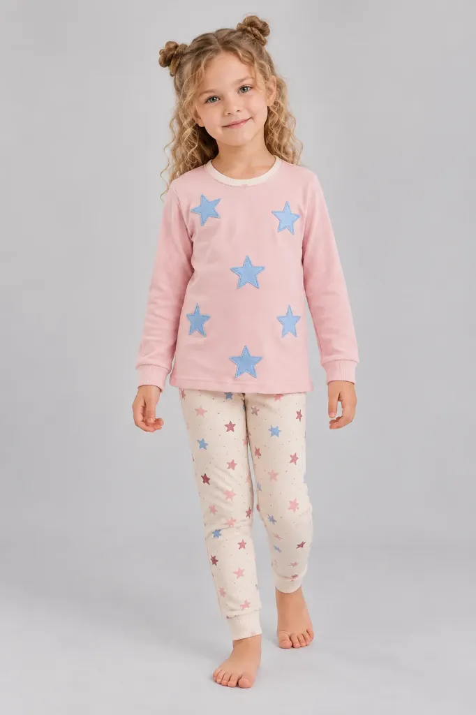 Stars Pink Cotton Pajama-Pink (6 to 10 years) (6-7 years)
