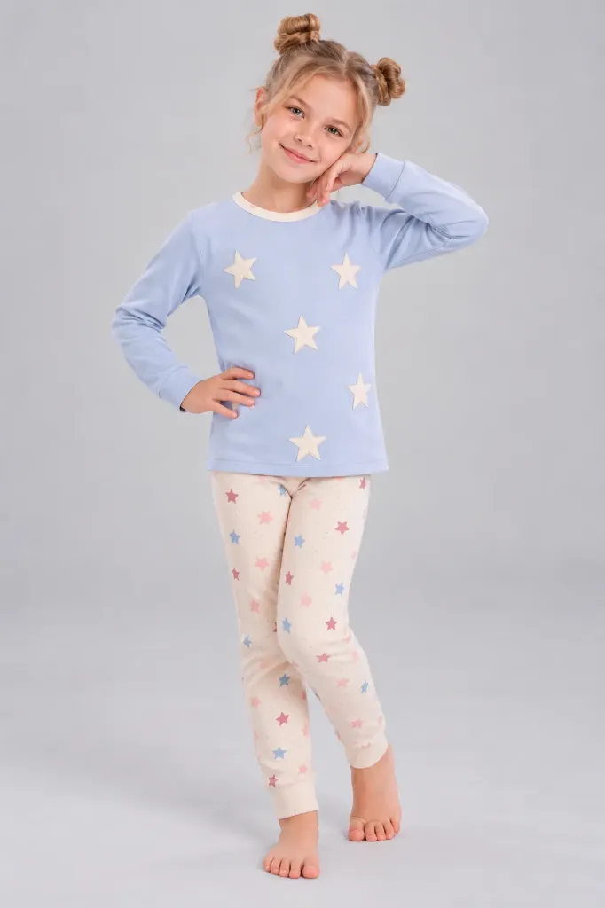 Stars Blue Cotton Pajama-Blue (6 to 10 years)