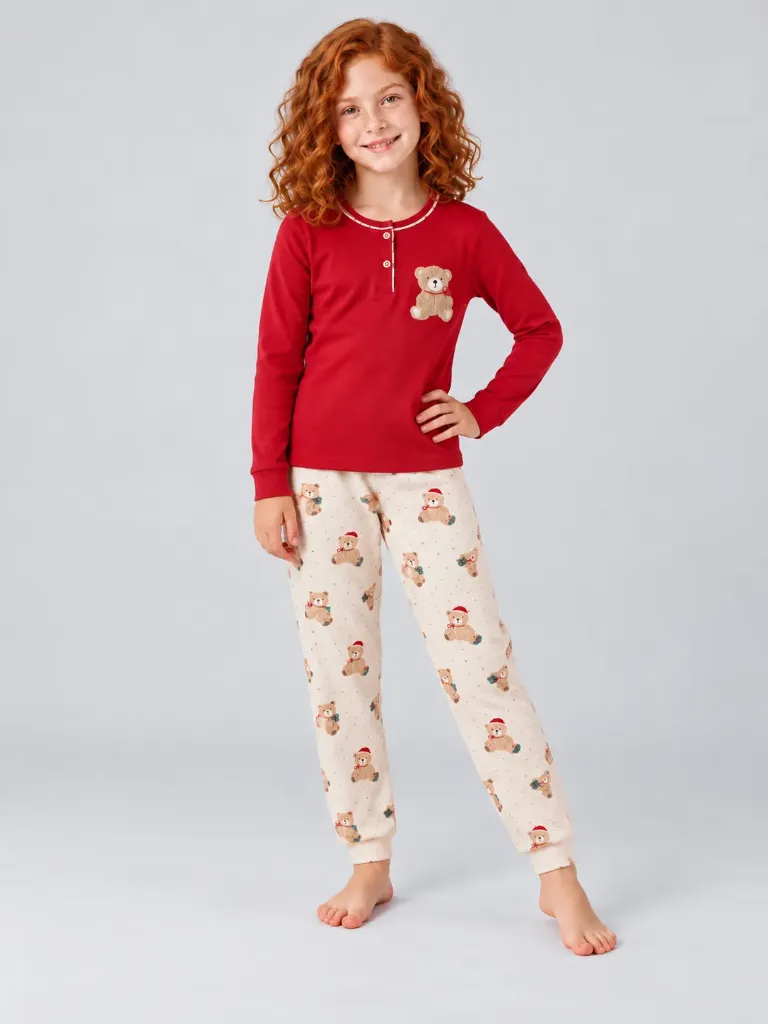 Bear Cotton Pajama- Red (11- to 15 years)