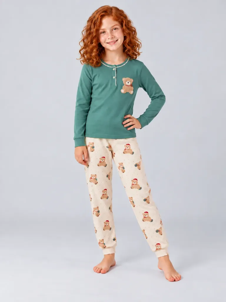 Bear Cotton Pajama- Green (11- to 15 years) (11-12 years)