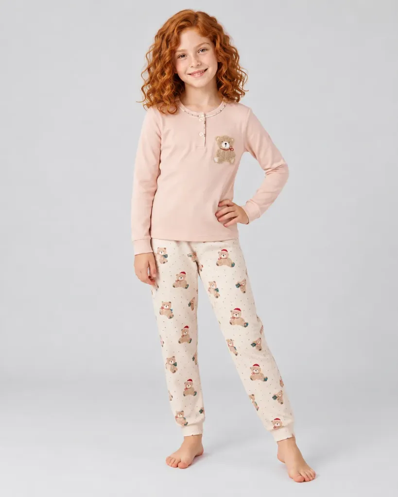 Bear Cotton Pajama- Powder Pink (11 to 15 years) (11-12 years)