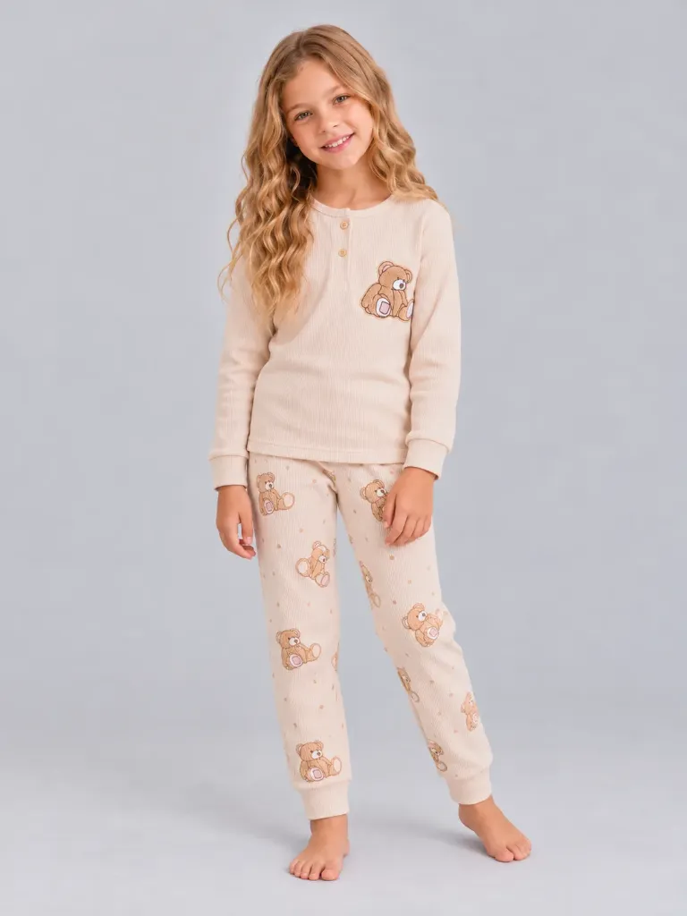 Teddy Bear Beige Pajama (6 to 10 years) (6-7 years)