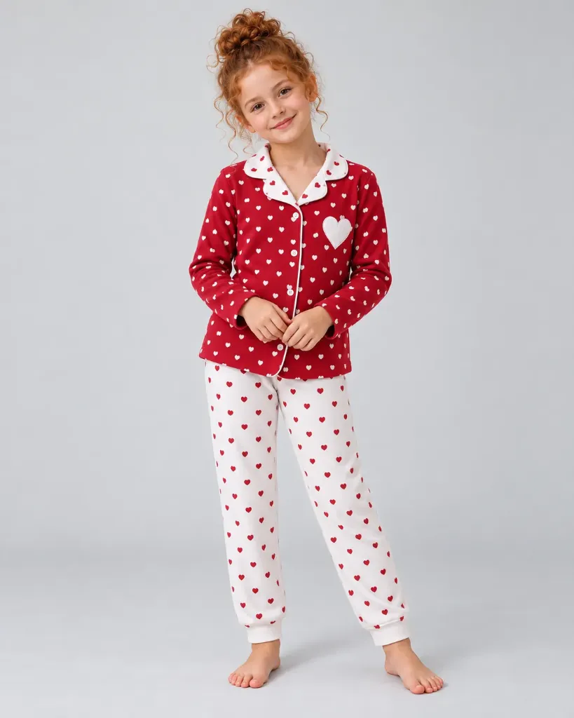 Hearts suede crepe Pajama - white pants (10 to 15 years) (10-11 years)