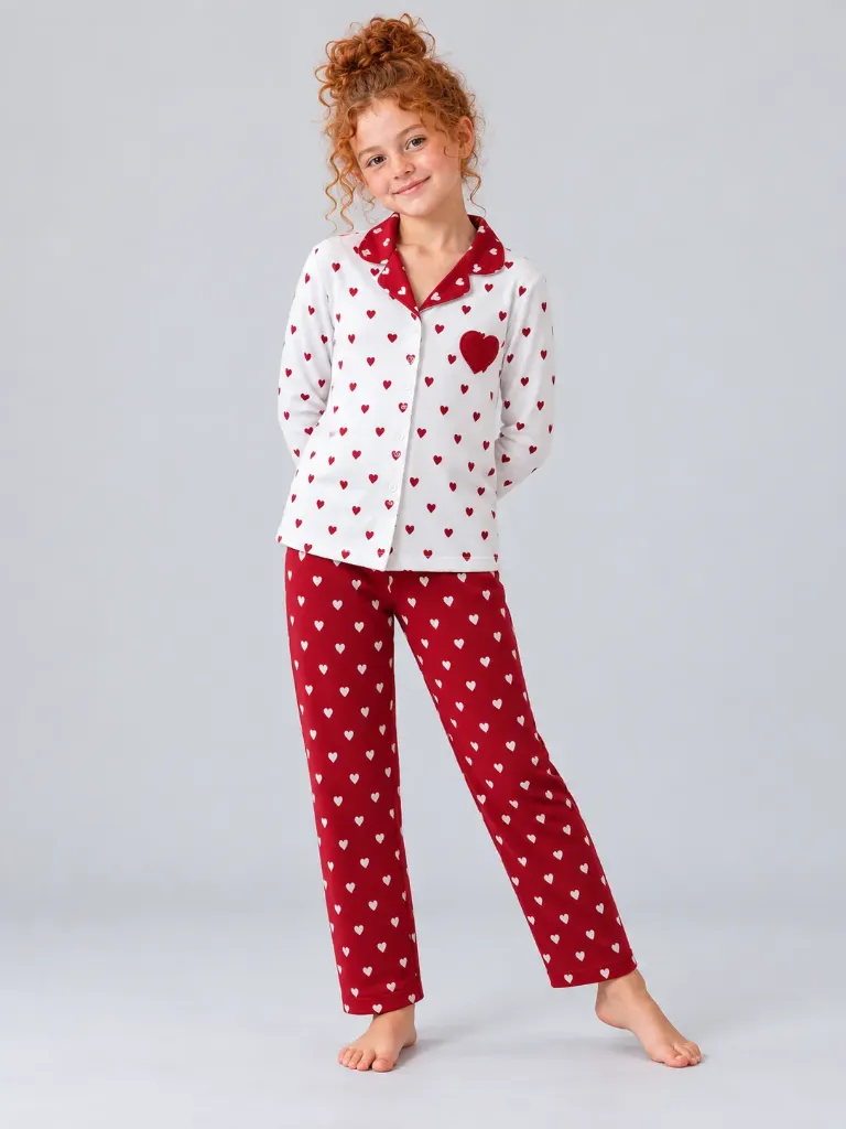 Hearts suede crepe Pajama - red pants (10 to 15 years) (10-11 years)