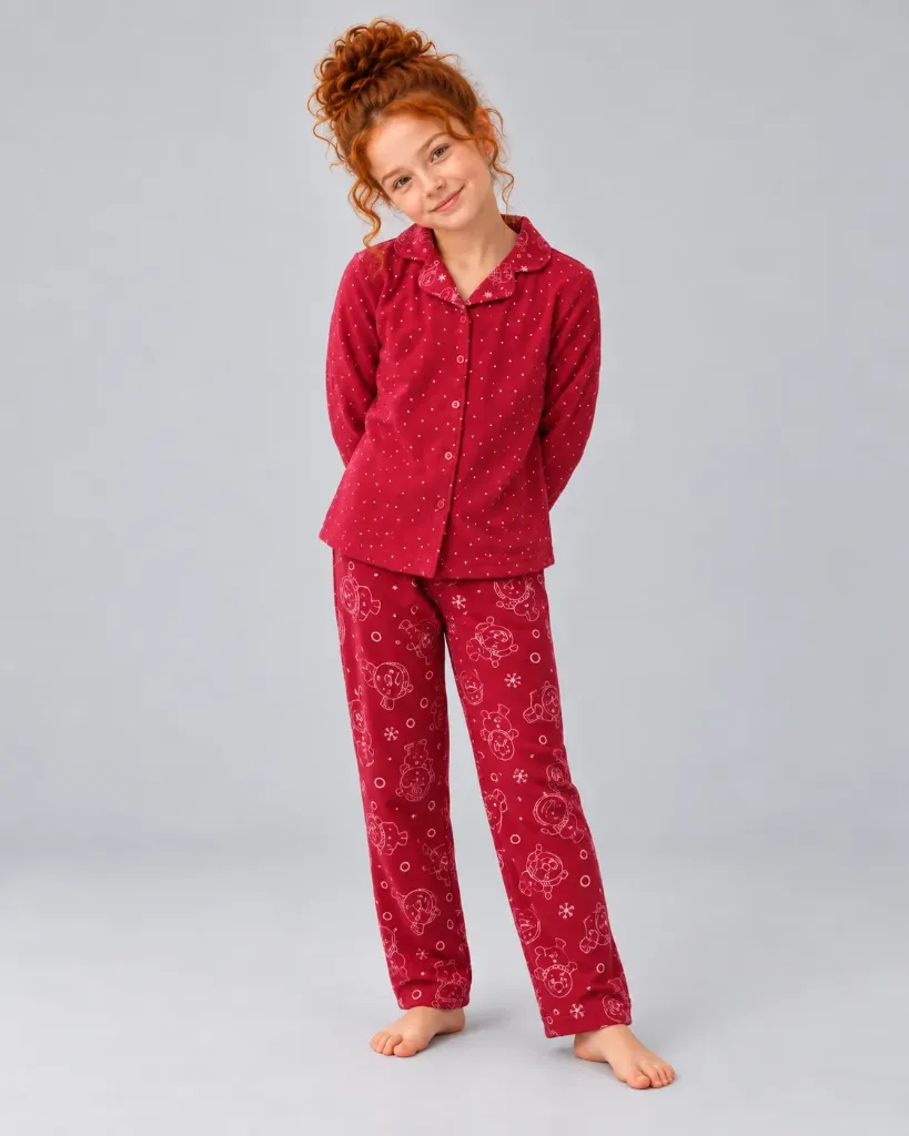 Red suede crepe Pajama (10 to 15 years) (10-11 years)