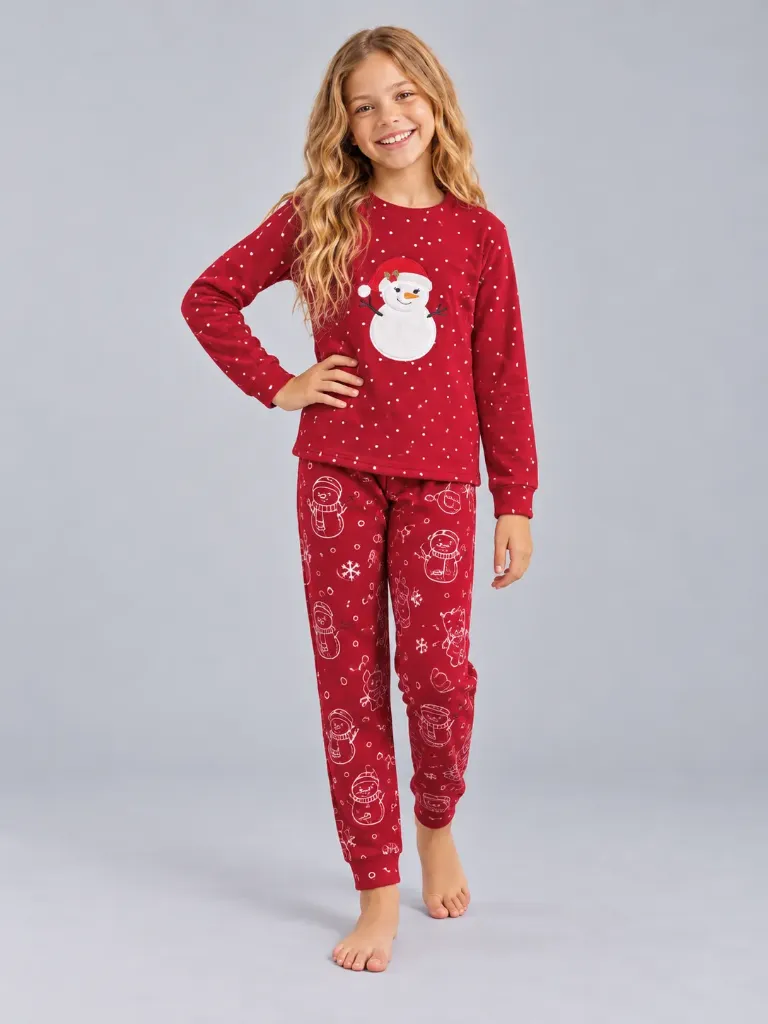 Snowman Red soft fleece Pajama (5 to 12 years) (5-6 years)