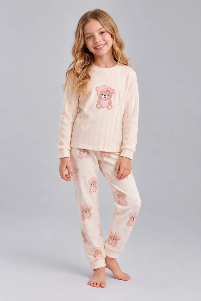 Pink bear soft fleece Pajama (5 to 12 years) (5-6 years)