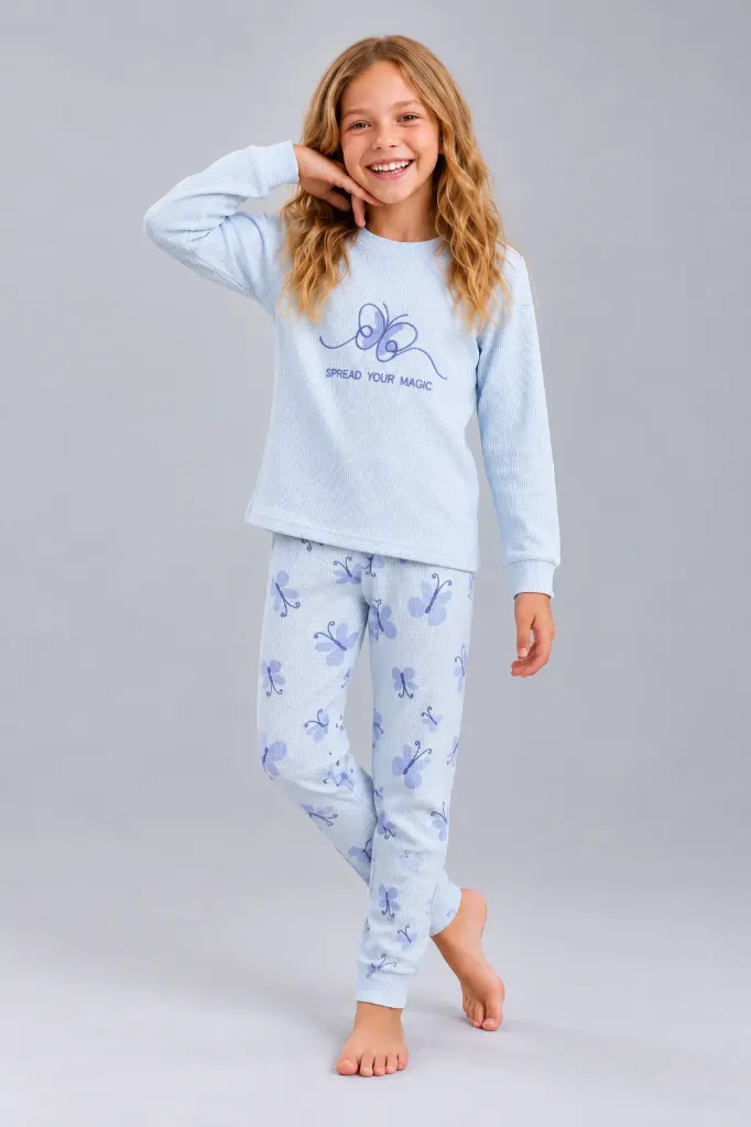 Blue Butterfly Waffle fabric Pajama (5 to 12 years) (5-6 years)