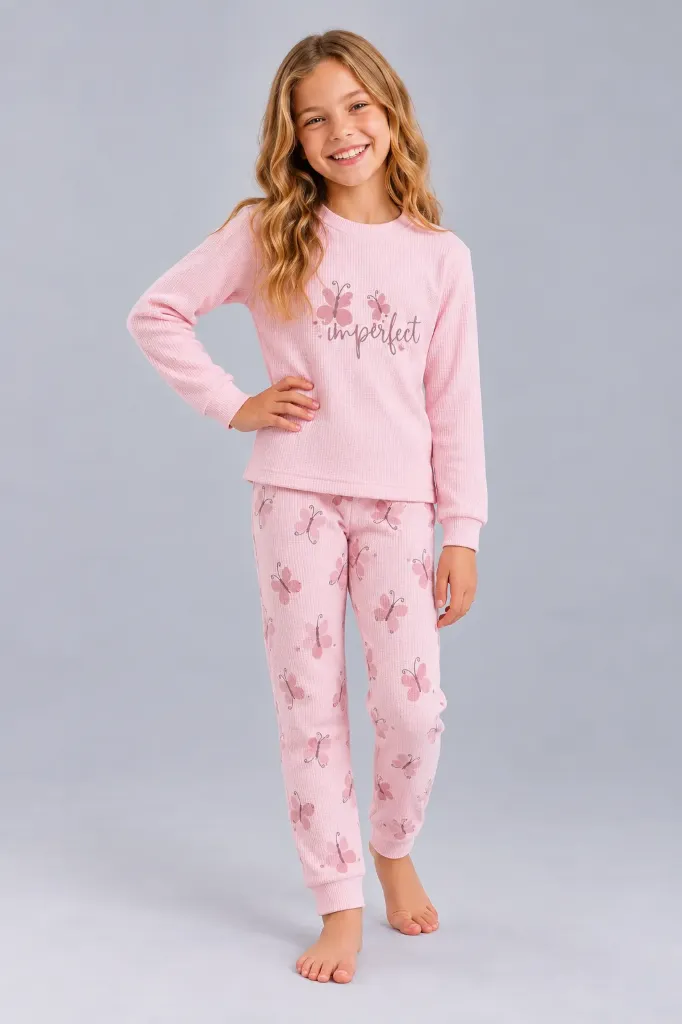Pink Waffle fabric Pajama (5 to 12 years) (5-6 years)