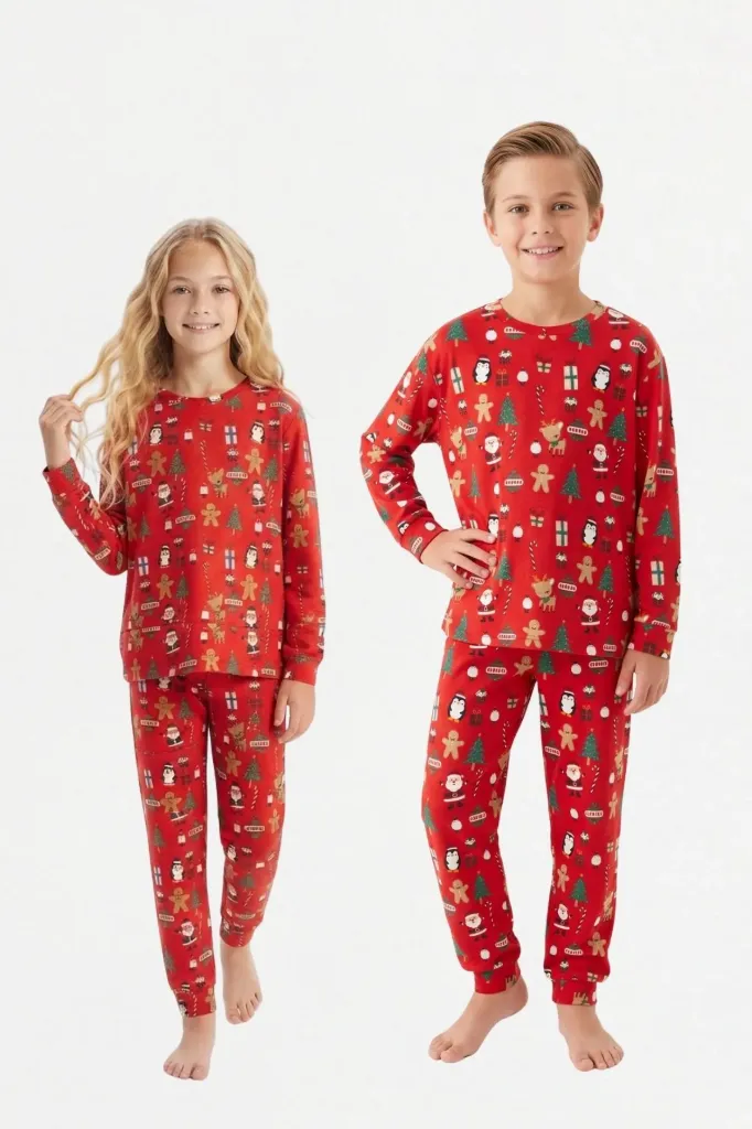 Unisex Children's Long-Sleeve Pajama Set – 100% Cotton- (8-13 years) (8-9 years)