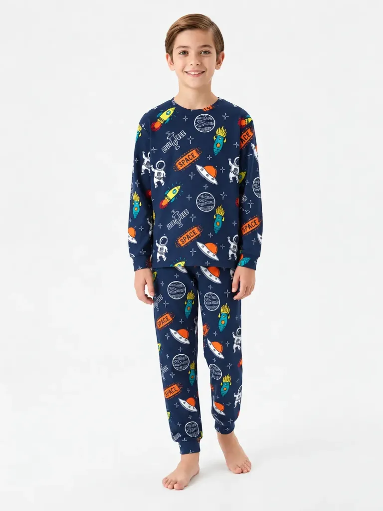 Space Navy Blue Pajama (8-13 years) 100% Cotton (8-9 years)