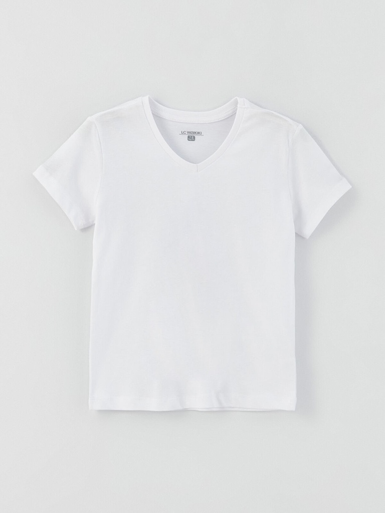 V neck basic undershirt - White- Short Sleeve