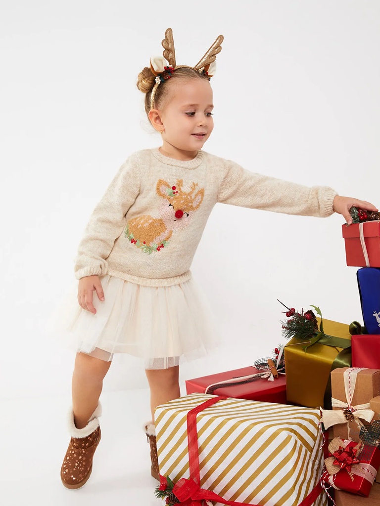 Deer Long Sleeve Knitwear Dress