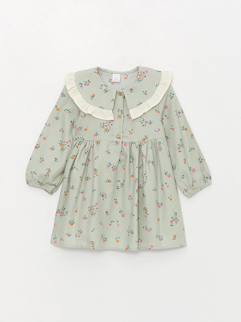 Long Sleeve Green Floral Dress