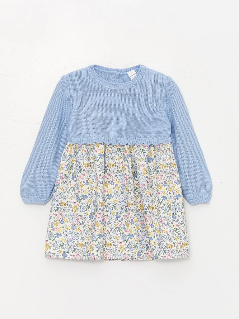Long Sleeve Blue Floral Dress