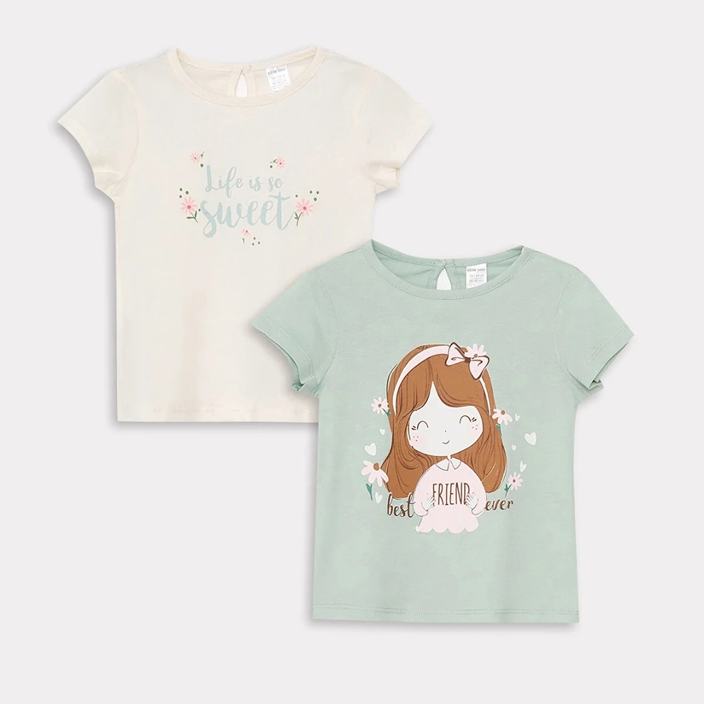 Pack of 2 T-shirts ( Beige & Green)