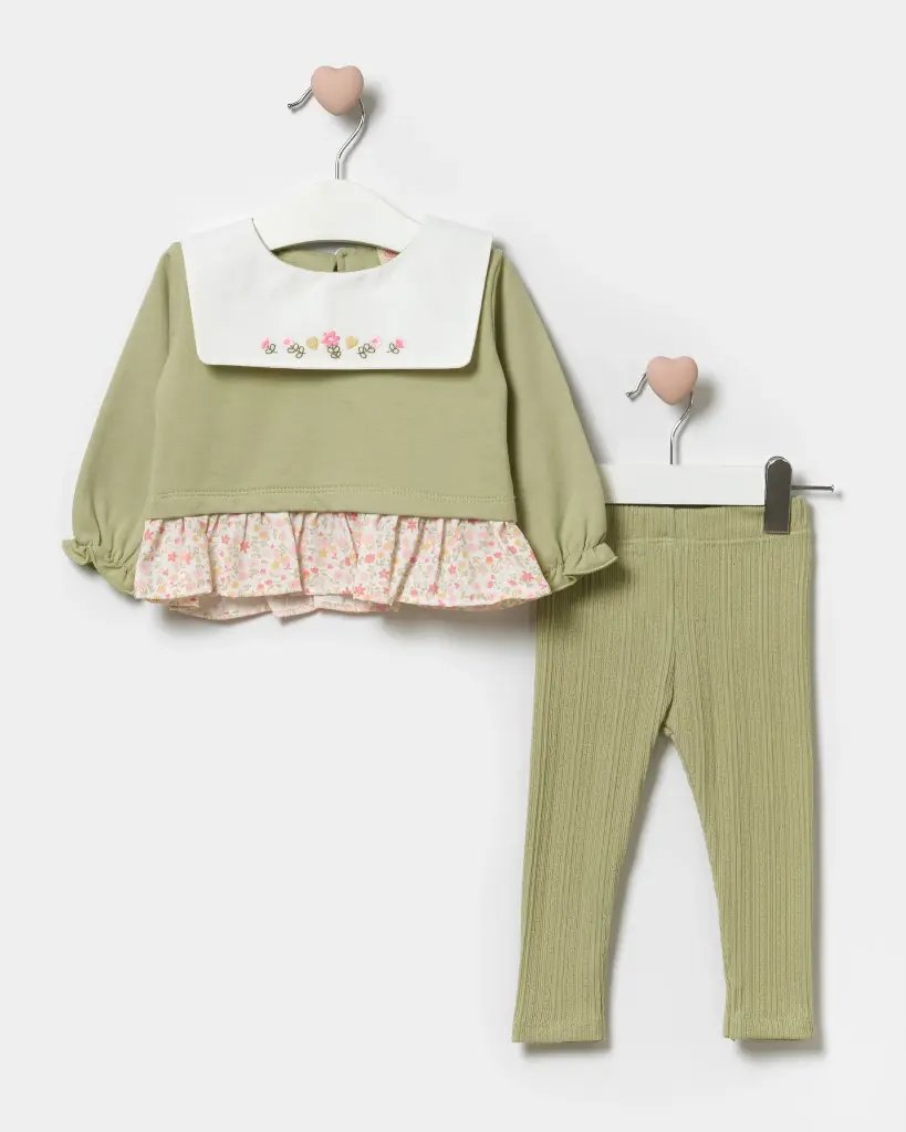 Floral Embroidered Baby Girl Two-Piece Set (9-24 Months)