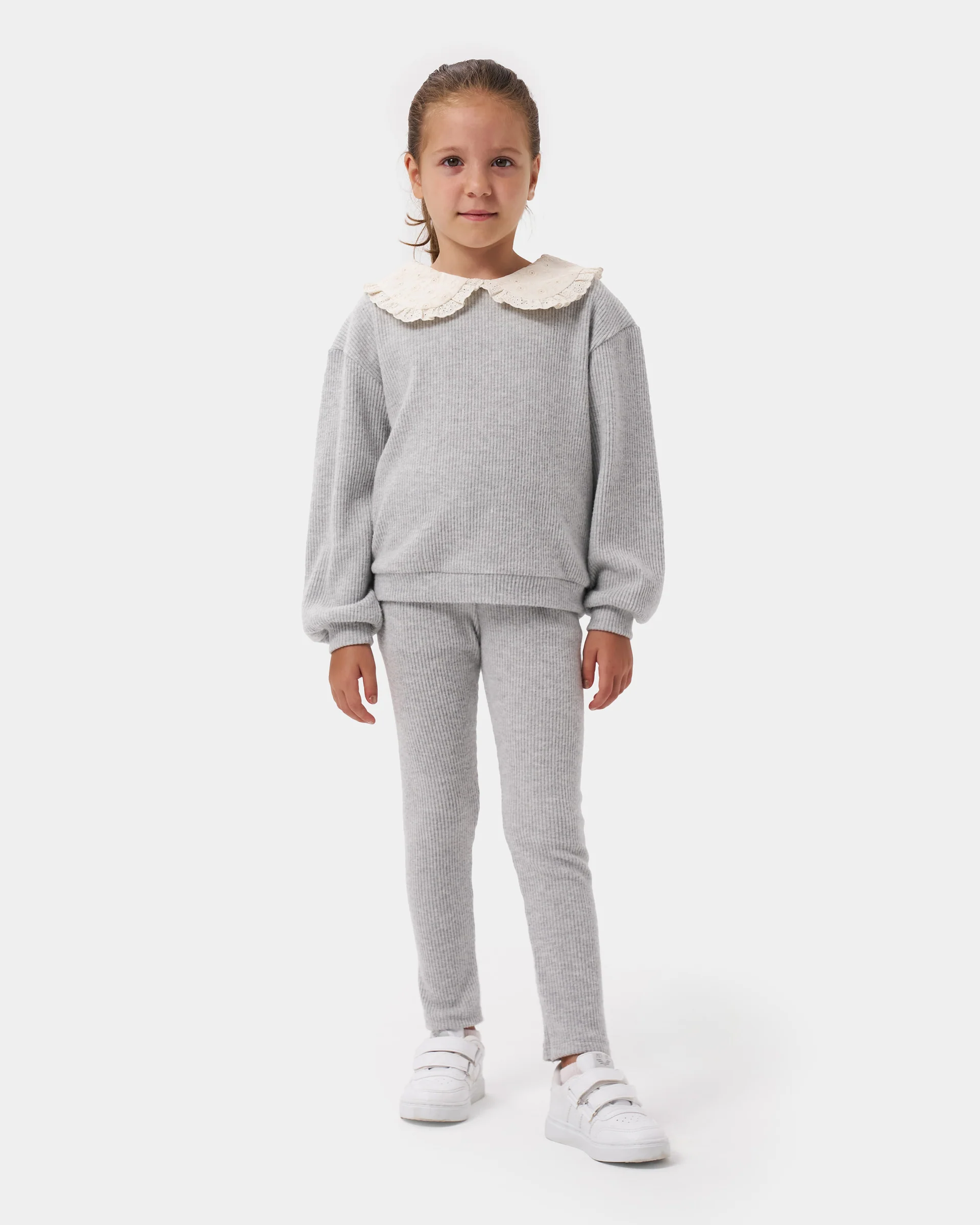 Embroidered Collar Detailed Girl's Sweatshirt and Leggings Set (3-6 Years)