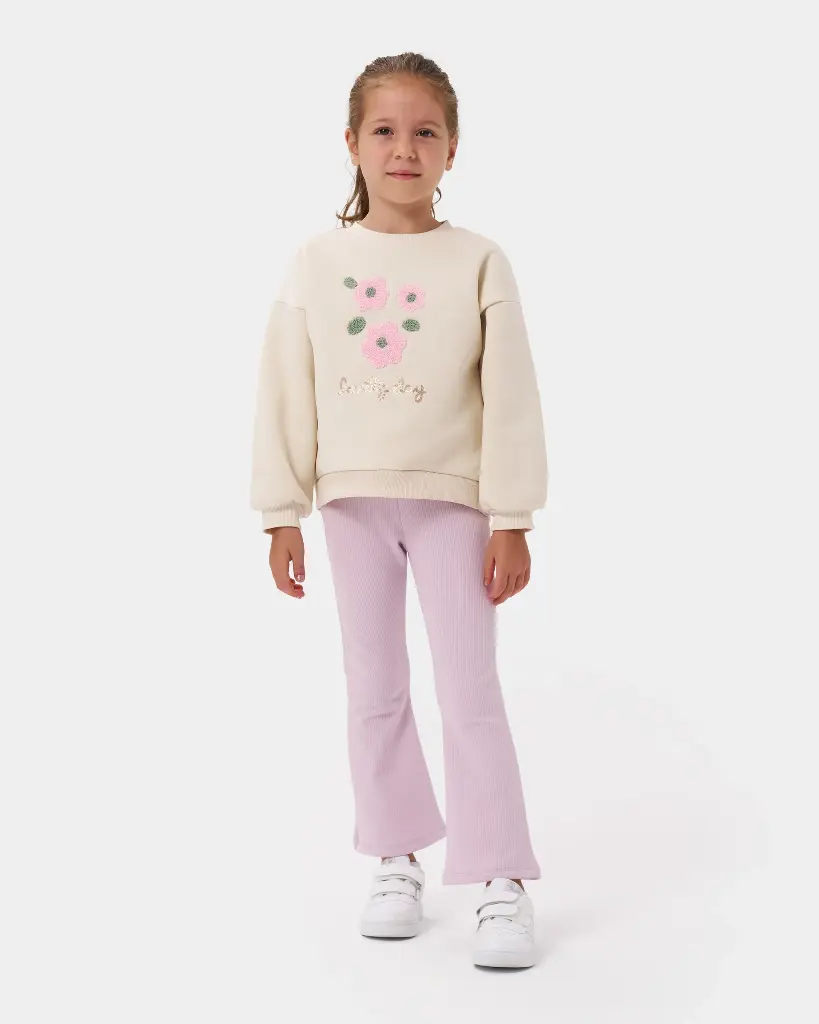 Fleece Inside- Süzene Floral Bell-bottomed Girls' Tights Set (4-7 Years)