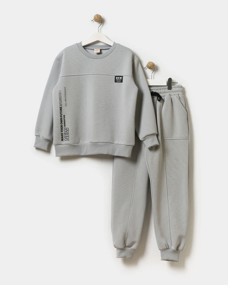 Fleece Inside- Crest Detailed Boy's Tracksuit Set (7-10 Years)