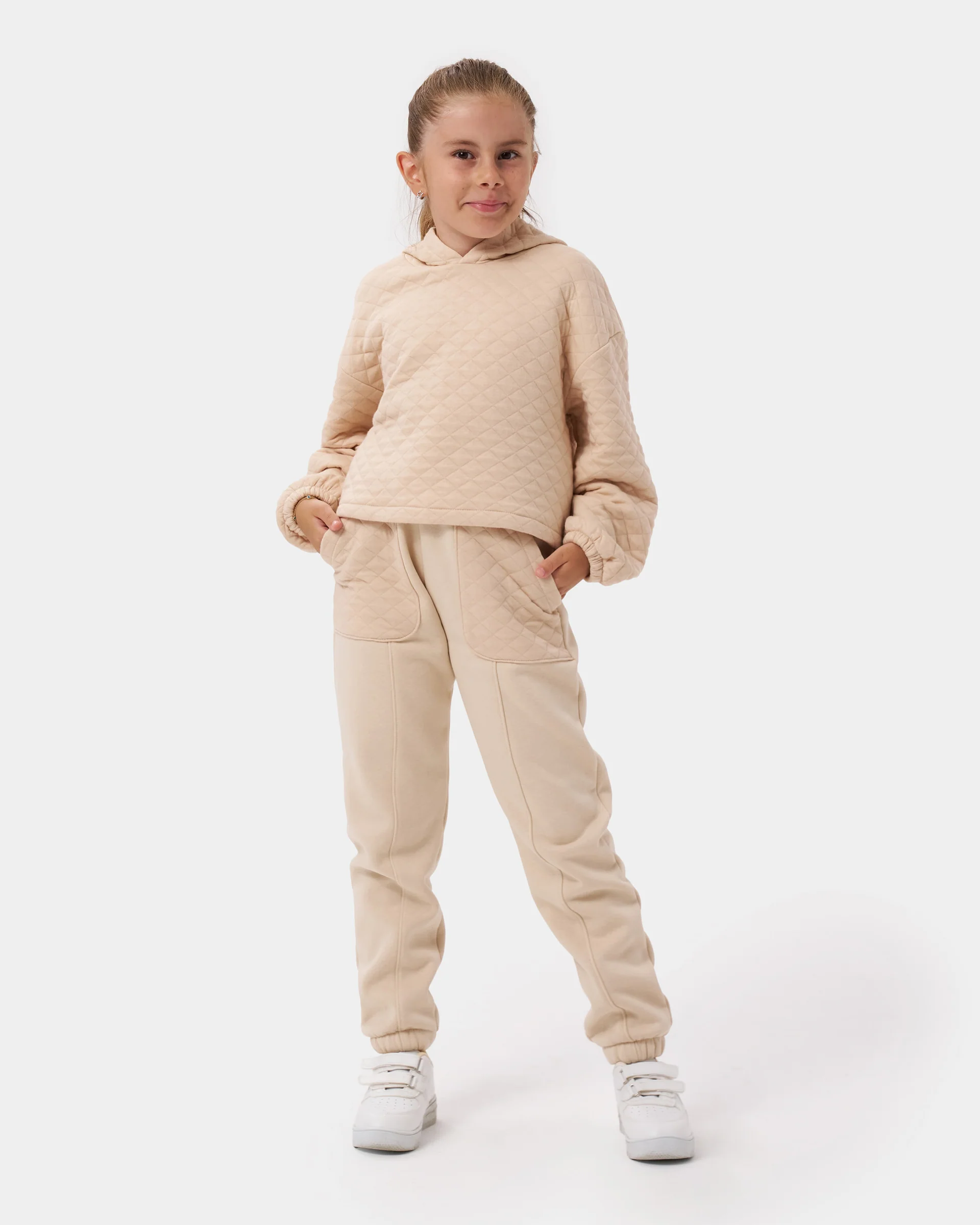 Fleece Inside- Quilted Pocket Detailed Girl's Two Piece Set (7-10 Years)