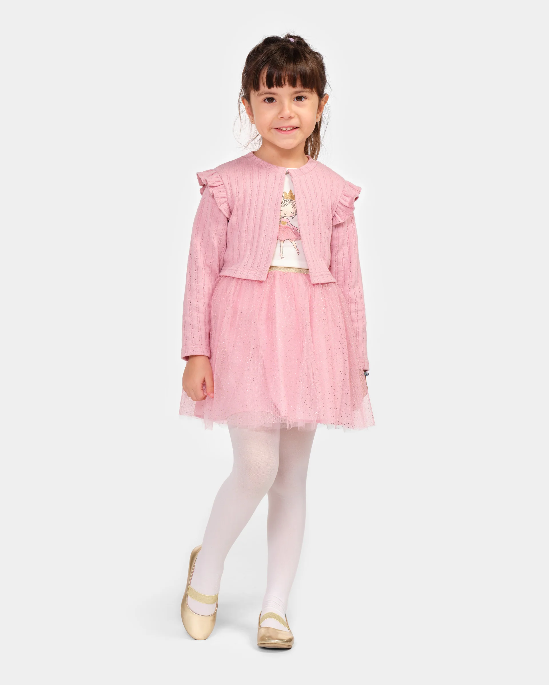 Pink Tutu Skirt and Cardigan 3-Piece Girls Set (2-5 Years Old)