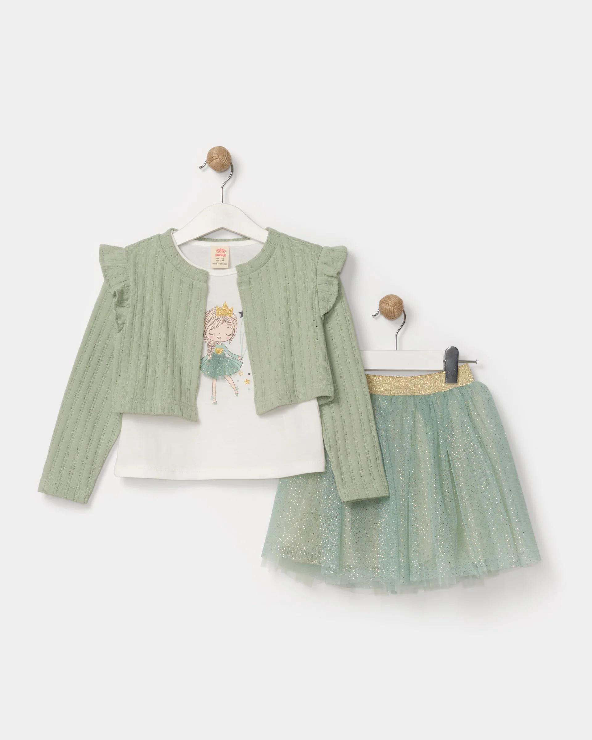 Green Tutu Skirt and Cardigan 3-Piece Girls Set (2-5 Years)