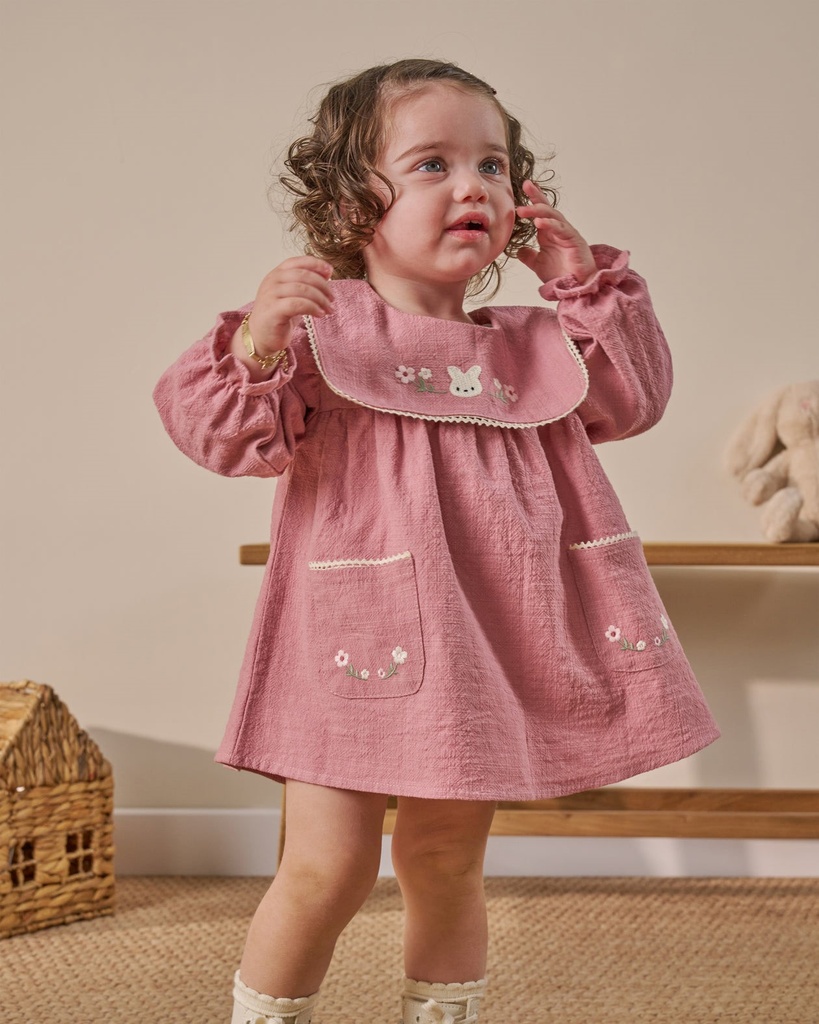 Embroidered Pocket Baby Girl Dress- Green