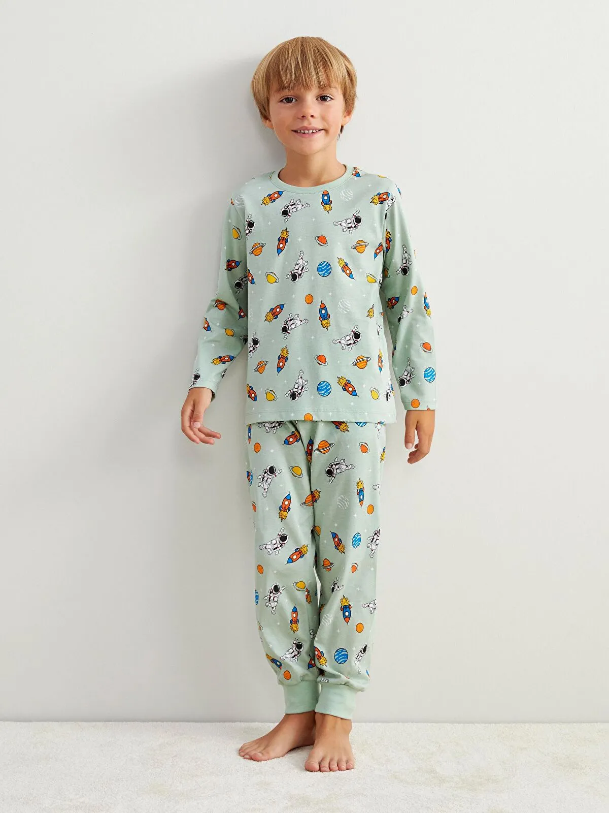 Kids Green Printed Boys' Pajama Set