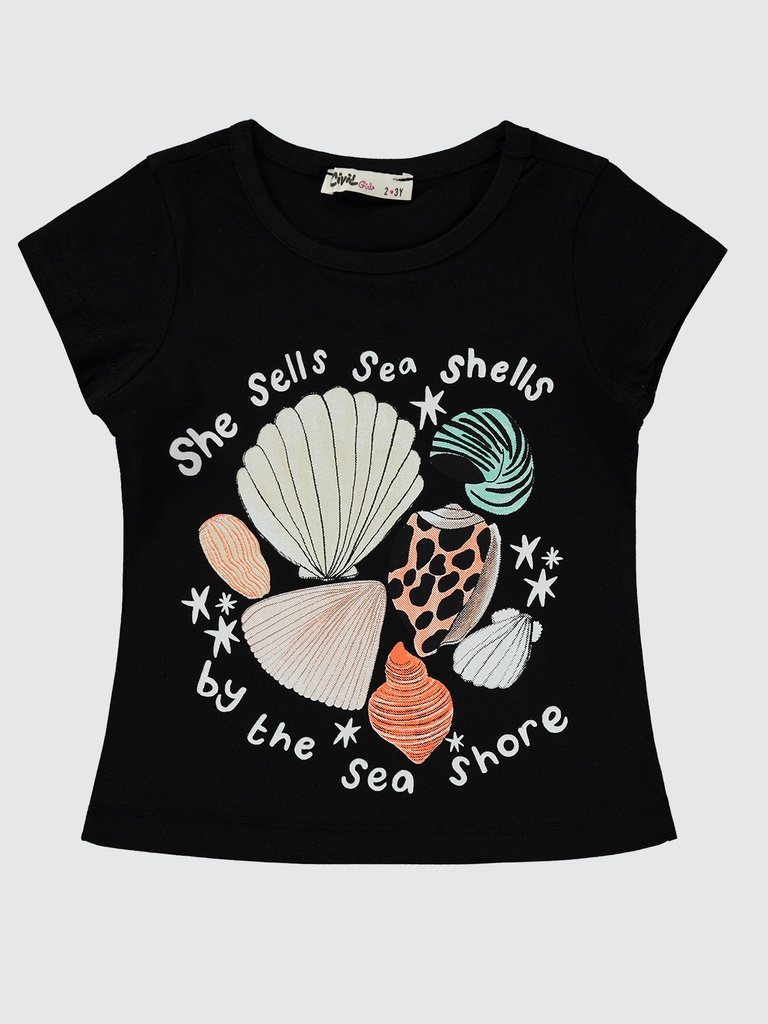 Seashell Print T-shirt- black