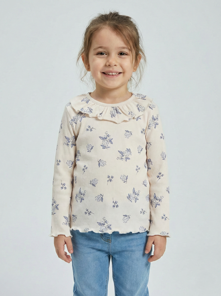 Girl long sleeve T-shirt- Ivory- (6-9 Y)