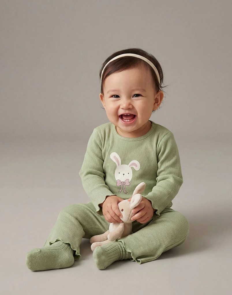 Green Crew Neck Girls' T-shirt and Leggings