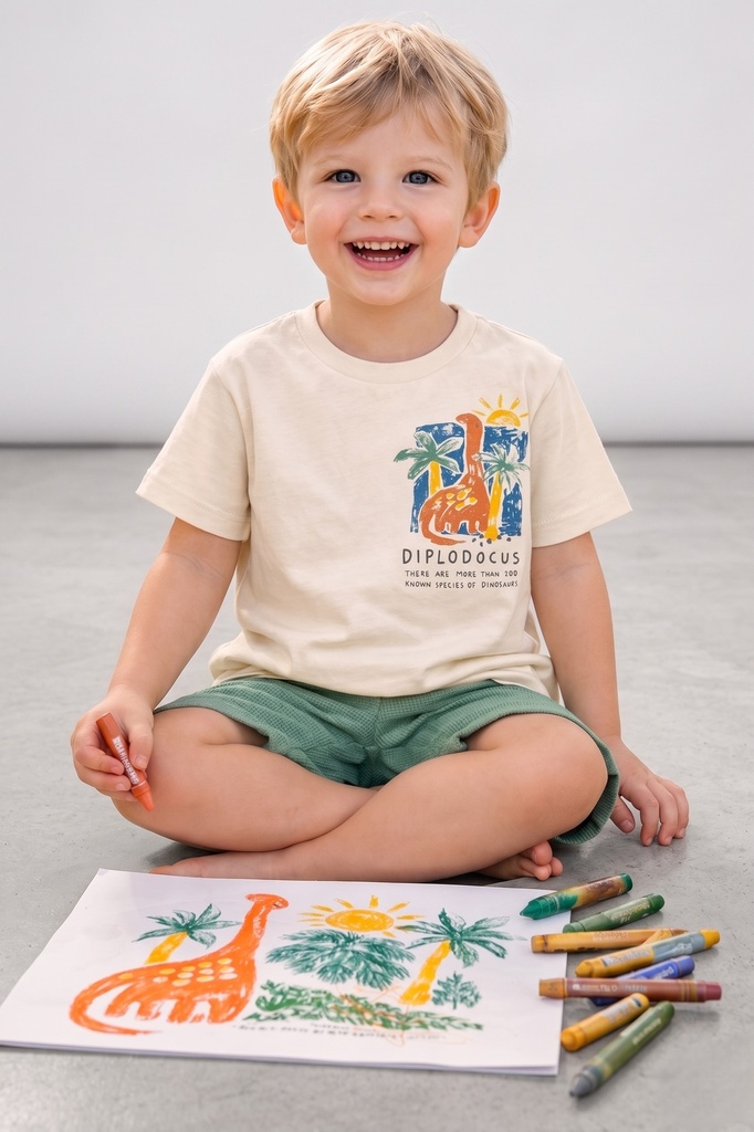 Baby Dino Waffle Shorts Set- Green