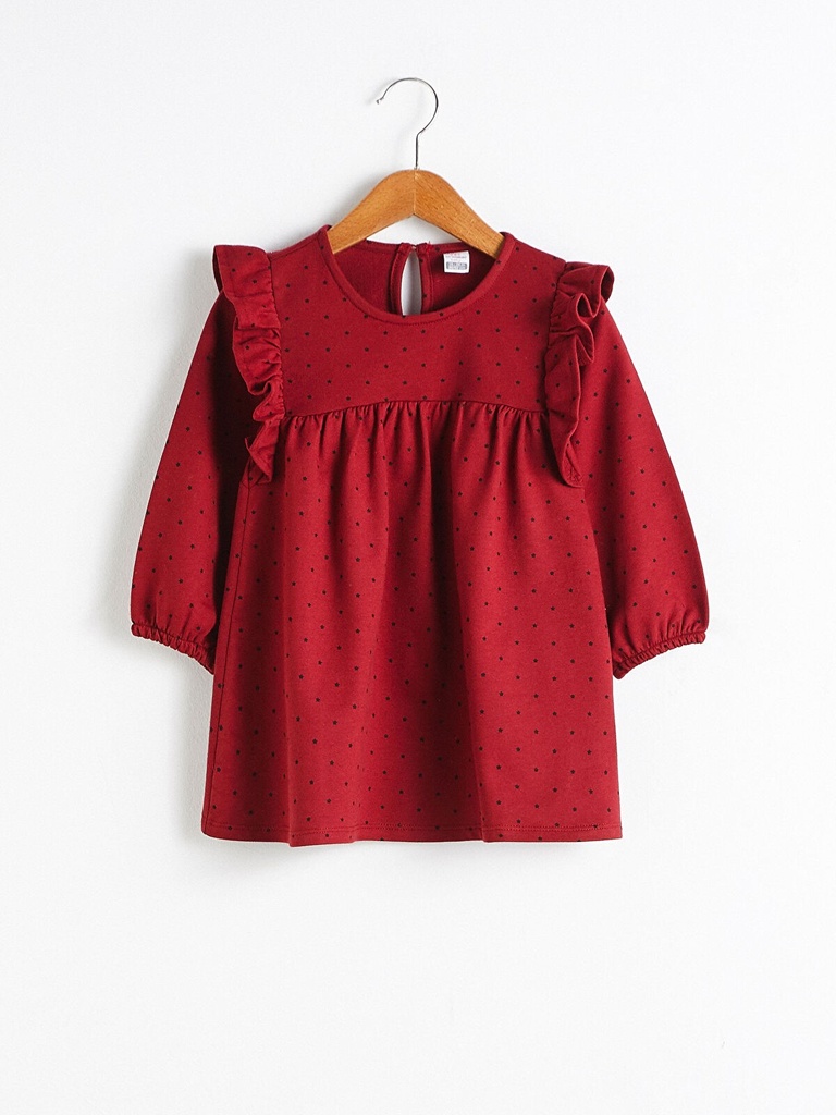 Red Cotton Long Sleeve Dress