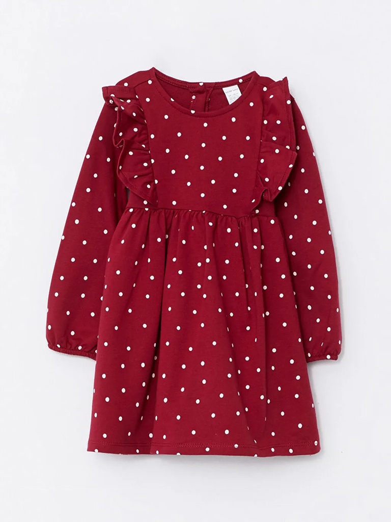 Bordeaux Long sleeve dotted Dress
