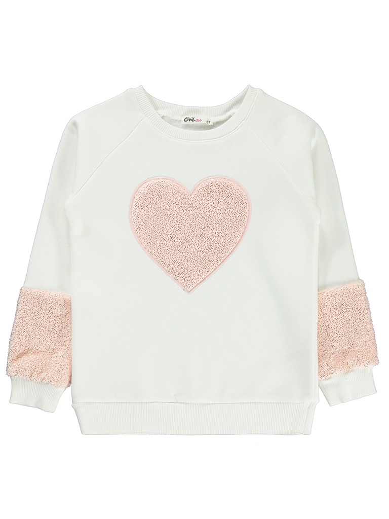 White & Pink Sweatshirt- Fleece Inside (6-10 years)