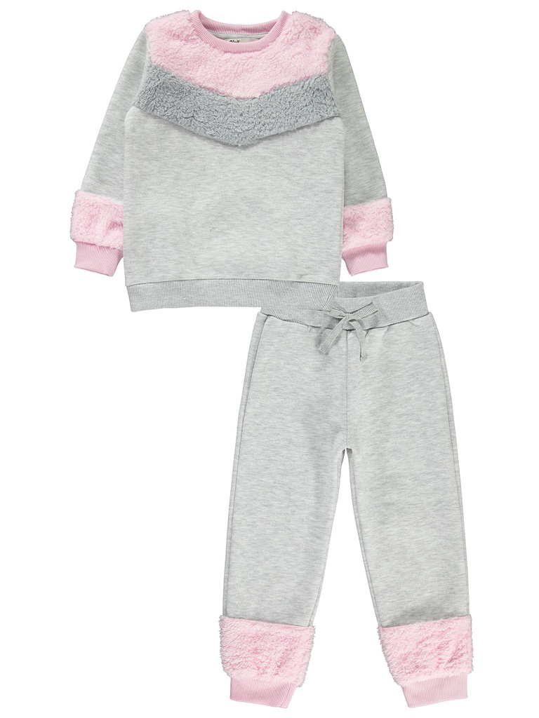 Grey & Pink Fleece Inside Tracksuit
